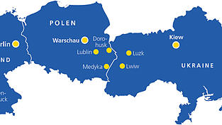 Der Weg von Deutschland nach Polen und in die Ukraine.