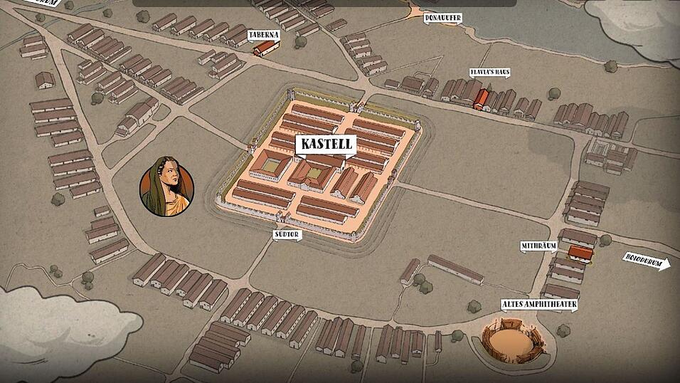 Ein Ausschnitt aus dem Spiel. Man kann viele Orte, wie das Kastell oder das alte Amphitheater, besuchen. Später zieht man noch weiter. Ein Ausschnitt aus dem Spiel. Man kann viele Orte, wie das Kastell oder das alte Amphitheater, besuchen. Später zieht man noch weiter.