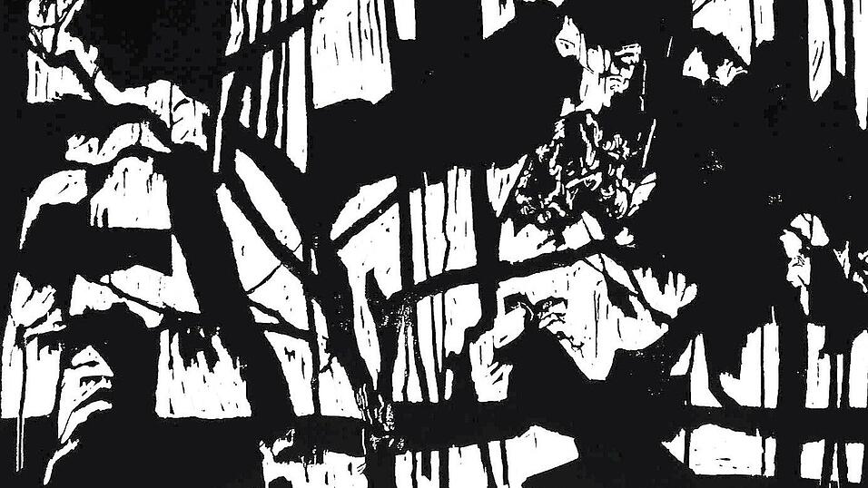 Maria Salmanian: between branches 2, Holzschnitt auf Papier.