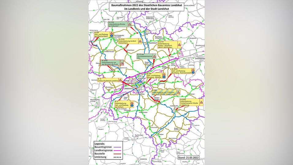 Die Ma&szlig;nahmen des Staatlichen Bauamts Landshut in Stadt und Landkreis Landshut im &Uuml;berblick.
