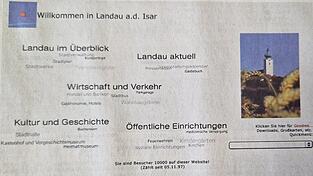 Viele Infos, wenig Bilder - und damals auch noch weitaus weniger Klickzahlen: So sah die Internetseite der Stadt Landau vor 25 Jahren aus. Hier ein Auszug aus der Landauer Zeitung vom Juli 2000. 