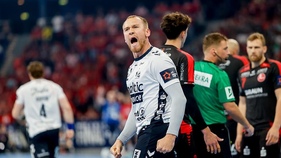 Simon Pytlick bejubelt einen Treffer für Flensburg. Simon Pytlick bejubelt einen Treffer für Flensburg.