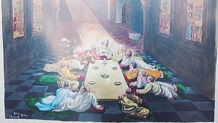 Ungew&ouml;hnliche Darstellung: Die J&uuml;nger liegen beim letzten Abendmahl rund um die Tafel. So wollte es der Auftraggeber.