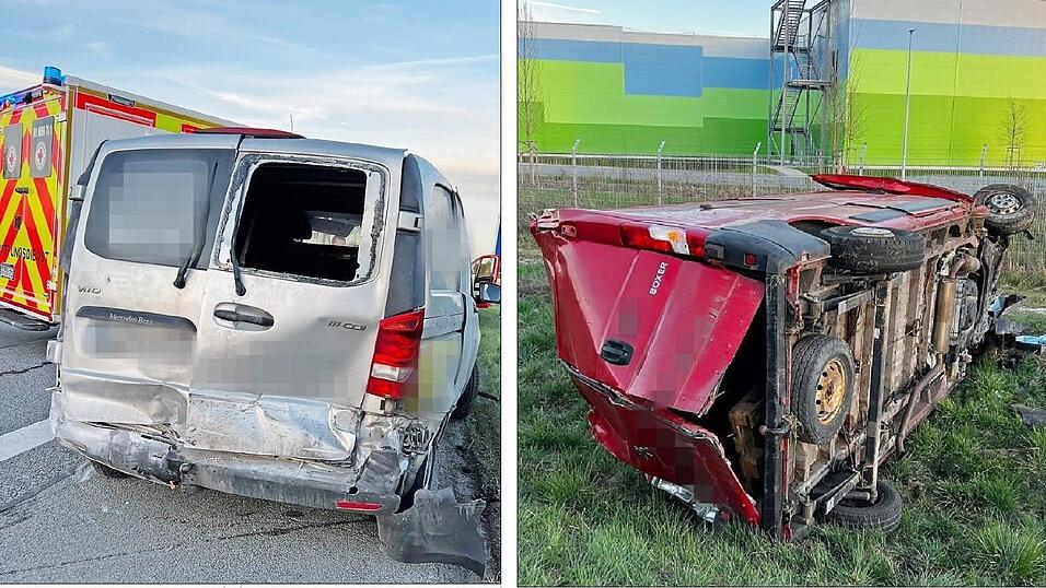 Laut Polizeibericht seien zwei Kleintransporter zusammengestoßen und in die Leitplanke geprallt. Laut Polizeibericht seien zwei Kleintransporter zusammengestoßen und in die Leitplanke geprallt.