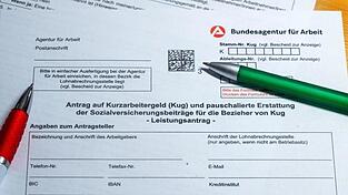 Ein Antragsformular der Bundesagentur für Arbeit für Kurzarbeitergeld.