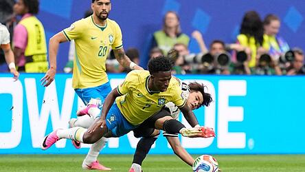 Brasilien mit Real Madrids Vin&iacute;cius J&uacute;nior hatte mit Japan gro&szlig;e M&uuml;he.