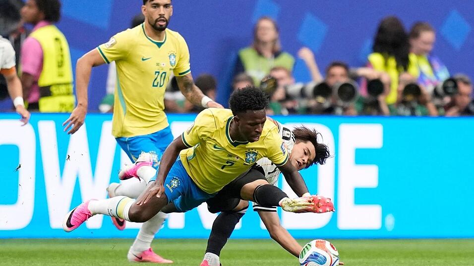 Brasilien mit Real Madrids Vin&iacute;cius J&uacute;nior hatte mit Japan gro&szlig;e M&uuml;he.