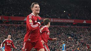 Florian Wirtz konnte endlich sein erstes Tor f&uuml;r den FC Liverpool feiern.