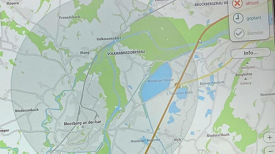 Das Gebiet, das im Raum Moosburg vom Stromausfall betroffen war. Das Gebiet, das im Raum Moosburg vom Stromausfall betroffen war.