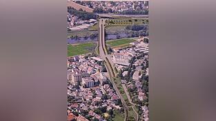 Eine Fotomontage zeigt den Blick auf die geplante Sallerner Regenbr&uuml;cke und (nach unten hin) die Nordgaustra&szlig;e.