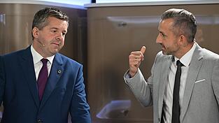 Sachsen-Anhalts CDU-Ministerpräsident Sven Schulze (l.) und AfD-Spitzenkandidat Ulrich Siegmund debattieren bei einem TV-Duell. Sachsen-Anhalts CDU-Ministerpräsident Sven Schulze (l.) und AfD-Spitzenkandidat Ulrich Siegmund debattieren bei einem TV-Duell.