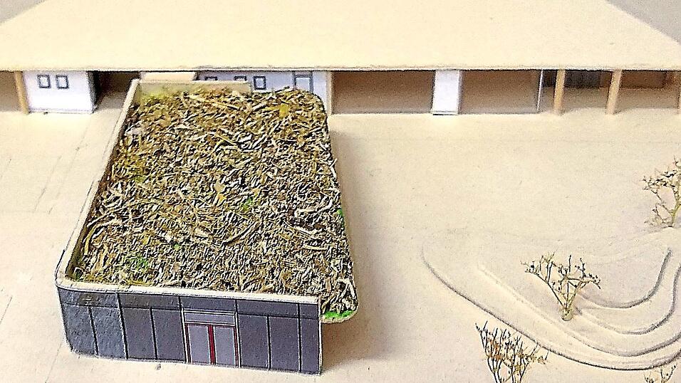 Das Modell zeigt den Außenanbau mit Gründach.