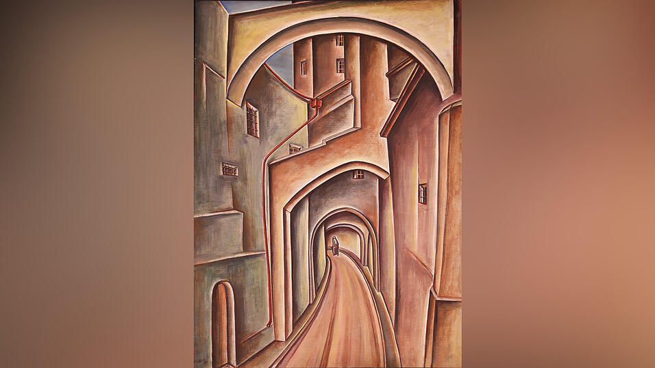 Unverkennbar W&ouml;rlen: 'Innbr&uuml;ckgasse in Passau', 1926