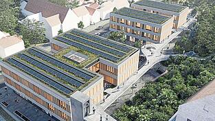 Die Galerie sollte die Geb&auml;udeteile und das Dach der Tiefgarageneinfahrt miteinander verbinden.