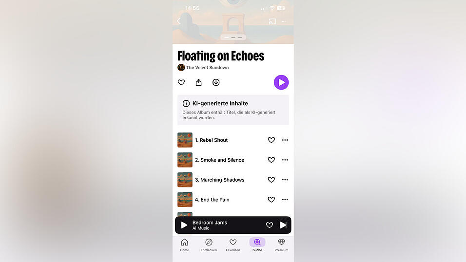 Deezer ist derzeit der einzige Streamingdienst, der KI-generierte Musik kennzeichnet. Deezer ist derzeit der einzige Streamingdienst, der KI-generierte Musik kennzeichnet.
