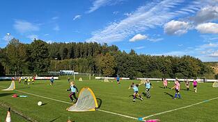 Die E- und die F-Mannschaft des TSV beim Training auf dem Funino-Feld.