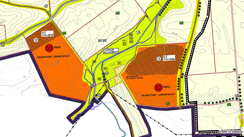So sieht der derzeitige Bebauungsplan für den 'Solarpark Harthof' aus. Der Talraum entlang des Allachbachs soll nachhaltig ökologisch aufgewertet und erhalten werden. So sieht der derzeitige Bebauungsplan für den 'Solarpark Harthof' aus. Der Talraum entlang des Allachbachs soll nachhaltig ökologisch aufgewertet und erhalten werden.