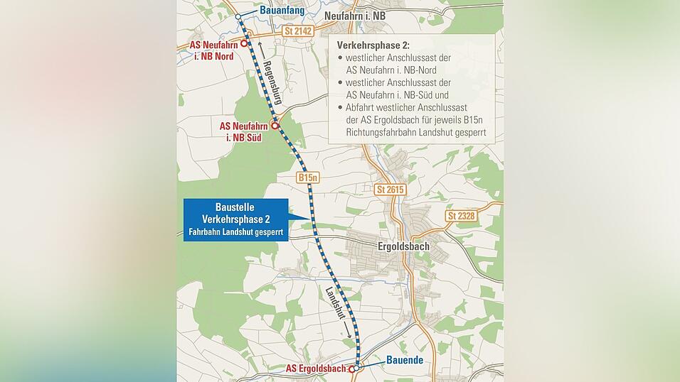 So soll die Verkehrsabwicklung während der zweiten Bauphase ab Montag auf der B 15 neu laufen. So soll die Verkehrsabwicklung während der zweiten Bauphase ab Montag auf der B 15 neu laufen.