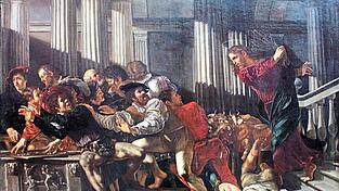 Cecco del Caravaggio: Christus vertreibt die Wechsler aus dem Tempel, 1610, Gem&auml;ldegalerie Berlin.