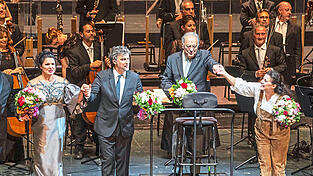 Anna Netrebko, Jonas Kaufmann, Zubin Mehta und Cecilia Bartoli (von links) nach 'Tosca'.