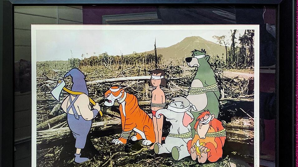 Mogli und seine Freunde warten auf ihre Hinrichtung. Doch was soll's, der Dschungel ist auch schon niedergebrannt. Banksy hat mit diesem Poster Greenpeace unterst&uuml;tzt.