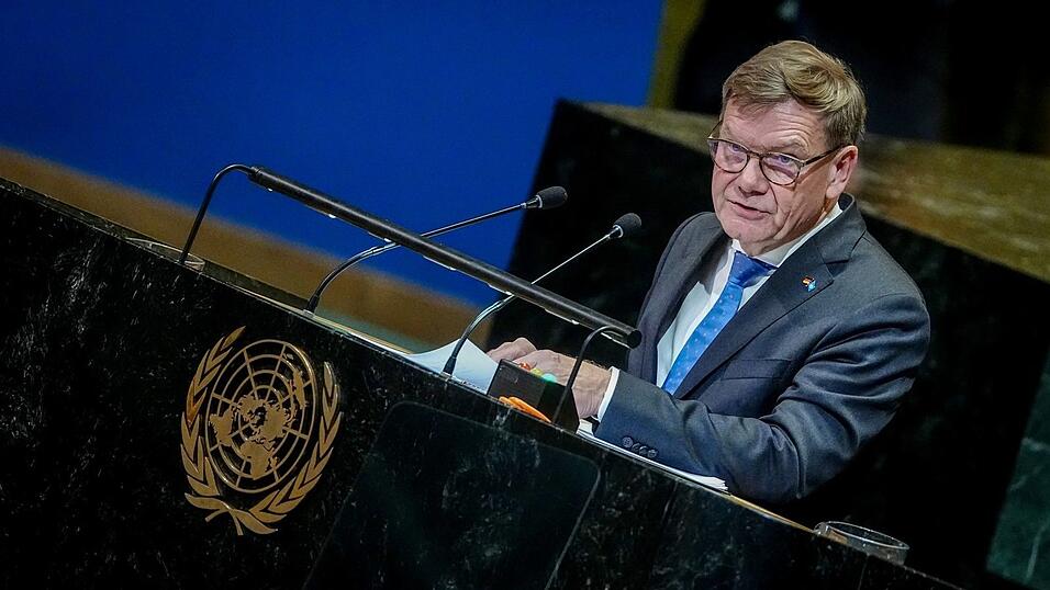 Au&szlig;enminister Johann Wadephul (CDU) w&auml;hrend der Generaldebatte der Vereinten Nationen im September in New York.