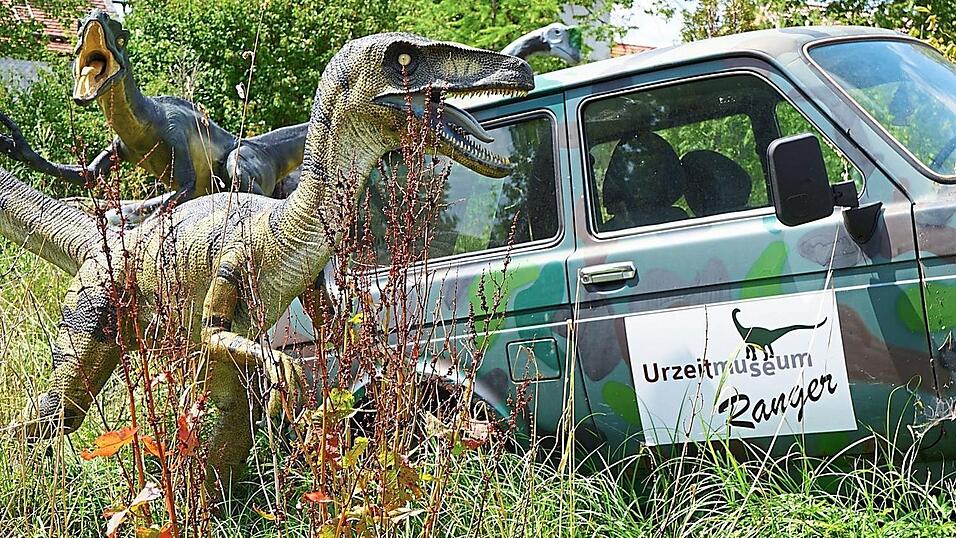 Eine Szene wie aus einem Film: Im Dinogarten verteilen sich mehr als 20 Sauriermodelle in Originalgröße. Eine Szene wie aus einem Film: Im Dinogarten verteilen sich mehr als 20 Sauriermodelle in Originalgröße.