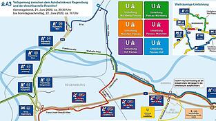 Am Samstag und Sonntag ist die A3 zwischen dem Autobahnkreuz Regensburg und der Anschlussstelle Rosenhof gesperrt. Am Samstag und Sonntag ist die A3 zwischen dem Autobahnkreuz Regensburg und der Anschlussstelle Rosenhof gesperrt.