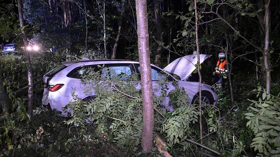 Die nächtliche Bergung des Fahrzeugs aus dem Wald an der Kreisstraße bei Hippenstall erwies sich als aufwändig. Die nächtliche Bergung des Fahrzeugs aus dem Wald an der Kreisstraße bei Hippenstall erwies sich als aufwändig.