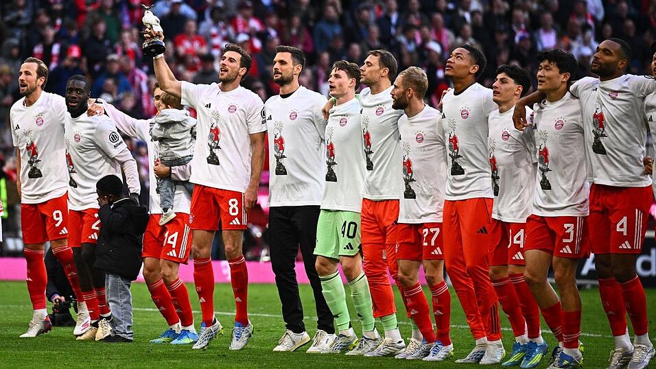 Die Bayern-Profis feiern den Titel auf dem Rasen.