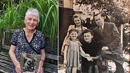 Helga Wackerbauer-Weintz mit dem einzigen Familienfoto, das ihr noch geblieben ist (links). Eine Cousine rettete das Bild aus dem damaligen Jugoslawien. Das rechte Foto zeigt sie (hinten links) zusammen mit ihrer kleinen Schwester Hilde (vorne links) und ihren Eltern Dr. Peter Weintz und Karolina Weintz vor 1944. Helga Wackerbauer-Weintz mit dem einzigen Familienfoto, das ihr noch geblieben ist (links). Eine Cousine rettete das Bild aus dem damaligen Jugoslawien. Das rechte Foto zeigt sie (hinten links) zusammen mit ihrer kleinen Schwester Hilde (vorne links) und ihren Eltern Dr. Peter Weintz und Karolina Weintz vor 1944.