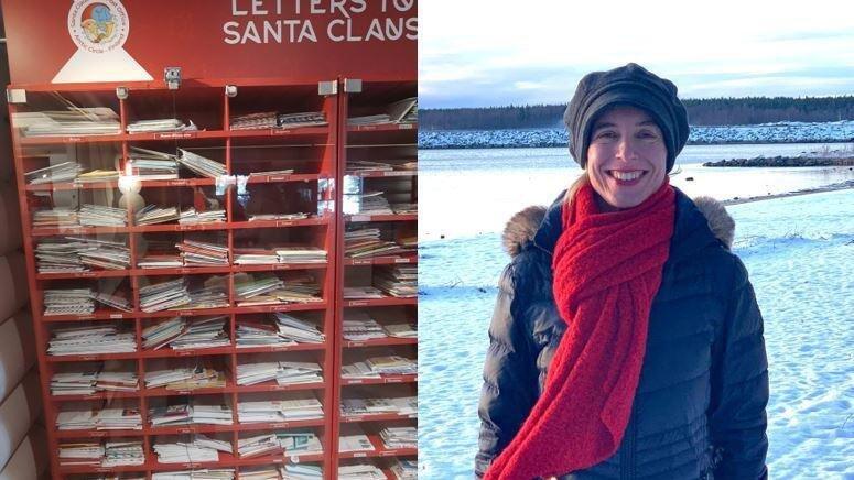 Briefe aus aller Welt, geordnet nach L&auml;ndern, im Hauptpostamt im Santa Claus Village in Rovaniemi in Nordfinnland (links);&nbsp;Prof. Dr. Sandra Reimann in der eisigen Landschaft Finnlands (rechts).&nbsp;