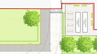 Der Bereich an der Mittelschule (rechts) wird mit einem Schulgarten aufgewertet und orientiert sich bei der Gestaltung am Realschulgel&auml;nde (links).