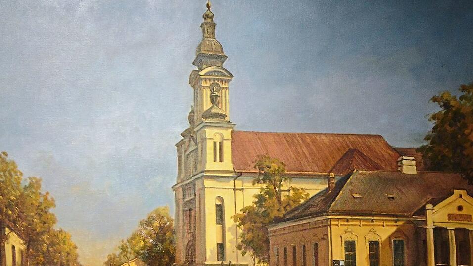 Das Ortszentrum in Hodschag, wie es vor 1945 aussah. Die Kleinstadt Ozdaci gehört heute zu Serbien.