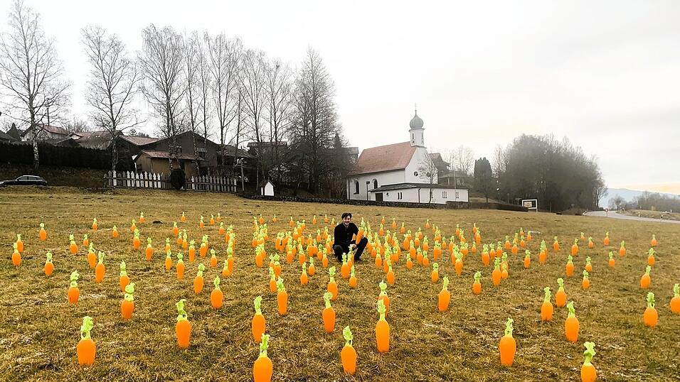 Rund 250 gl&auml;serne Karotten hat Michael Weinfurtner mit seinem Glasmacher in der Traditions-Glash&uuml;tte im Glasdorf Weinfurtner geschaffen. Sie werden als Kunst-Installation Karottenfeld auf der Wiese vor der Liebfrauenkapelle ein Zeichen der Hoffnung setzen.