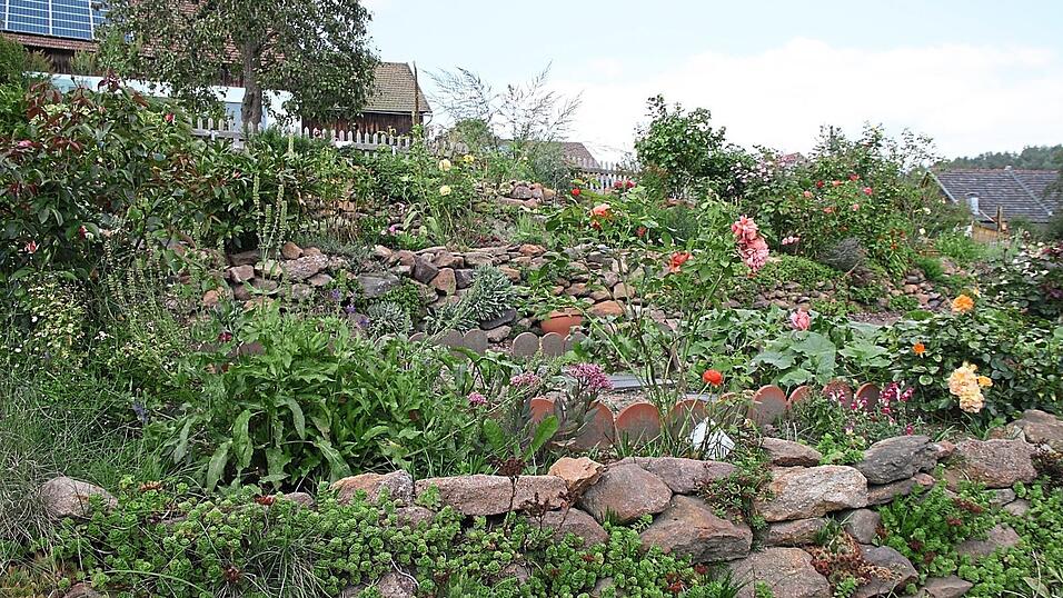 Terrassen aus Findlingen aus dem Dorf: Elfriede Gleixner hat flei&szlig;ig aufgeschichtet.