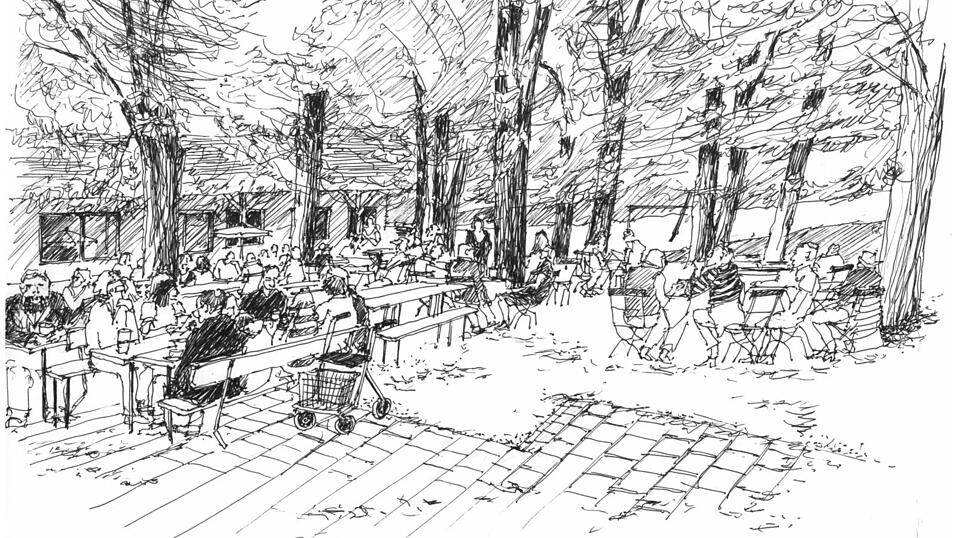 Helmut Wartner hielt eine Biergarten-Szene in Weibüchl fest.