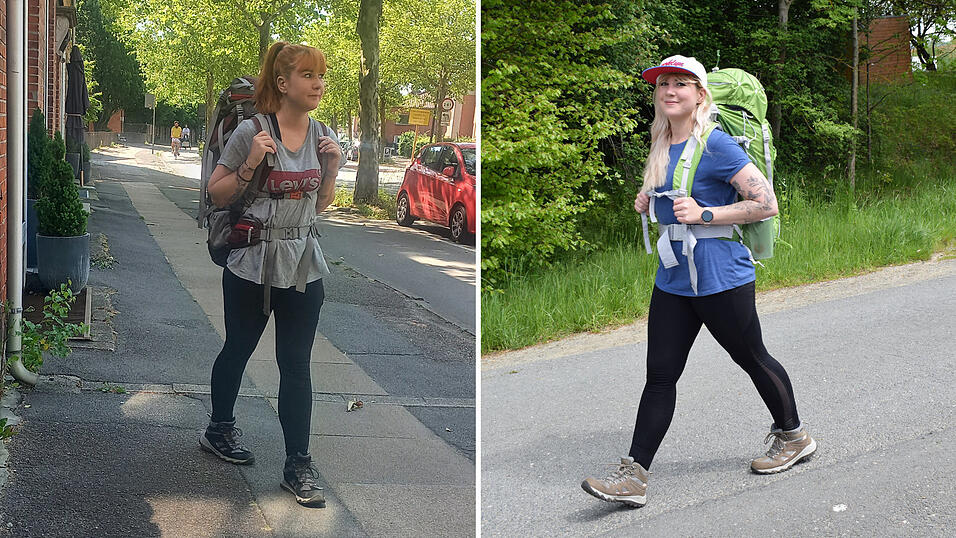 Zwischen diesen Fotos liegen zwei Jahre – und 30 Länder. Kati Auerswald im Juni 2023 kurz vor ihrer Abreise aus Deutschland (links) und im Juni 2025 in Kopenhagen, der letzten Station ihrer Weltreise.
