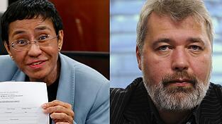 Maria Ressa, Chefredakteurin der philippinischen Online-Nachrichtenseite Rappler, und Dmitri Muratow,Chefredakteur der Moskauer Zeitung 'Nowaja Gaseta', werden mit dem Friedensnobelpreis ausgezeichnet.