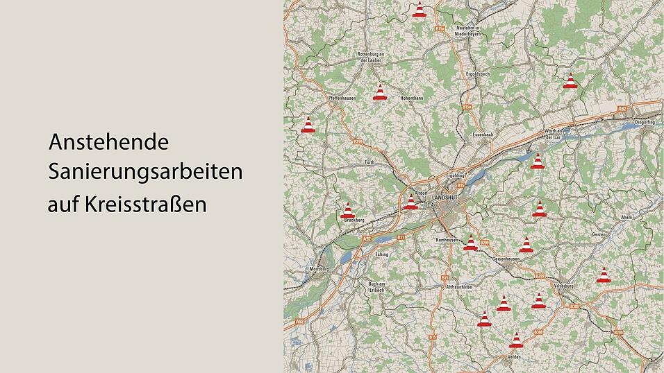 Die 15 anstehenden Baumaßnahmen auf den Kreisstraßen im Überblick.