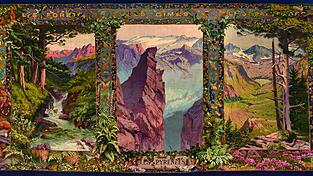 Großformat: 'Die Pyrenäen' aus der Serie 'Provinzen und Städte Frankreichs' von Edmond Yarz, 1924 gewirkt in der Manufacture des Gobelins, ist 7,71 Meter lang und 3,73 Meter hoch. Großformat: 'Die Pyrenäen' aus der Serie 'Provinzen und Städte Frankreichs' von Edmond Yarz, 1924 gewirkt in der Manufacture des Gobelins, ist 7,71 Meter lang und 3,73 Meter hoch.