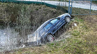 Das Auto kam erst im Weiher zum Stehen. 