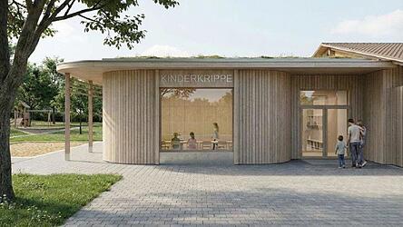 Der geplante Haupteingang der k&uuml;nftigen Kinderkrippe. Nun hat der Gemeinderat beschlossen, vorerst einen Antrag auf Verl&auml;ngerung der Ausnahmegenehmigung zum Krippenbetrieb mit acht Kindern zu stellen, da die geplante Erweiterung nicht vor 2027 stattfinden kann.