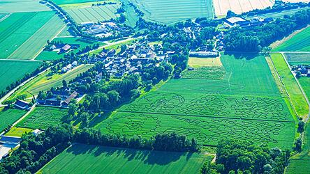 Grüne Wege, die zum Verlaufen einladen: der Irrgarten aus der Vogelperspektive.