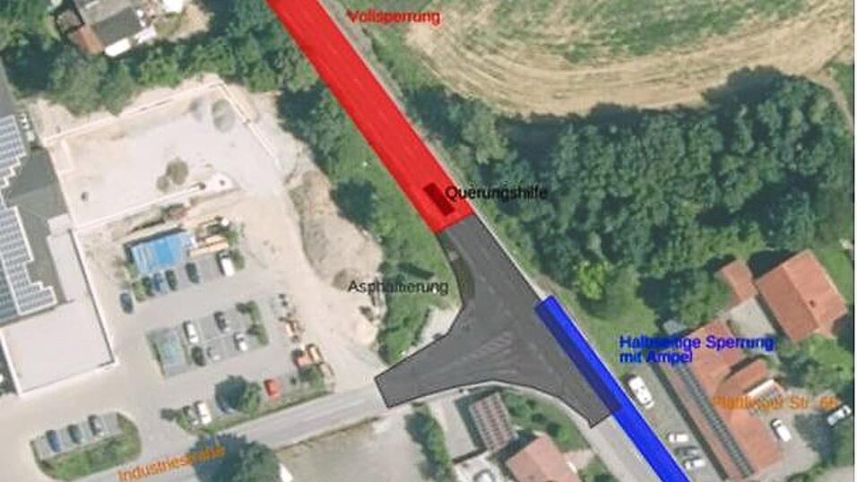 Ab Dienstag, 7. April, ist eine halbseitige Sperrung der Stra&szlig;e vorgesehen. Die Zufahrt zur Industriestra&szlig;e wird mittels Ampel geregelt.