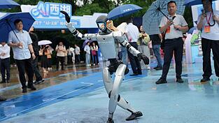 Ein von Unitree entwickelter Roboter f&uuml;hrt einen Tanz vor. (Archivbild)