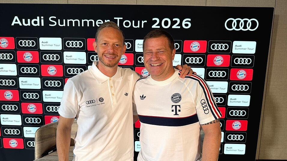 Die Bayern-Vorstände Rouven Kasper (l) und Max Eberl sind zufrieden. Die Bayern-Vorstände Rouven Kasper (l) und Max Eberl sind zufrieden.