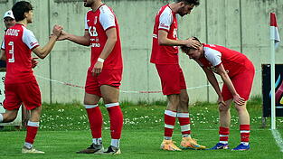 Geschafft! Navid Djadidani, Almir Mujcinovic, Niklas Wolfram und Sch&uuml;tze Lukas Ernst (v.l.) nach dem 1:1.