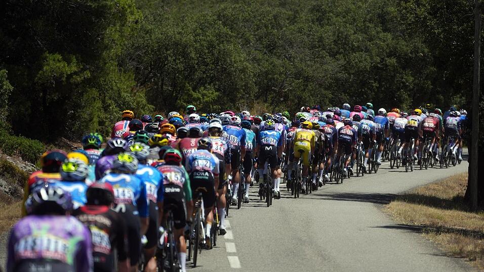In br&uuml;tender Hitze unterwegs: Die Profis bei der Tour de France.