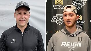 Ex-Bundestrainer Marco Sturm (l.) hatte Tyler Madden zuletzt knapp drei Jahre beim AHL-Team Ontario Reign unter seinen Fittichen und stellt dem Neuzugang der Straubing Tigers ein gutes Zeugnis aus.